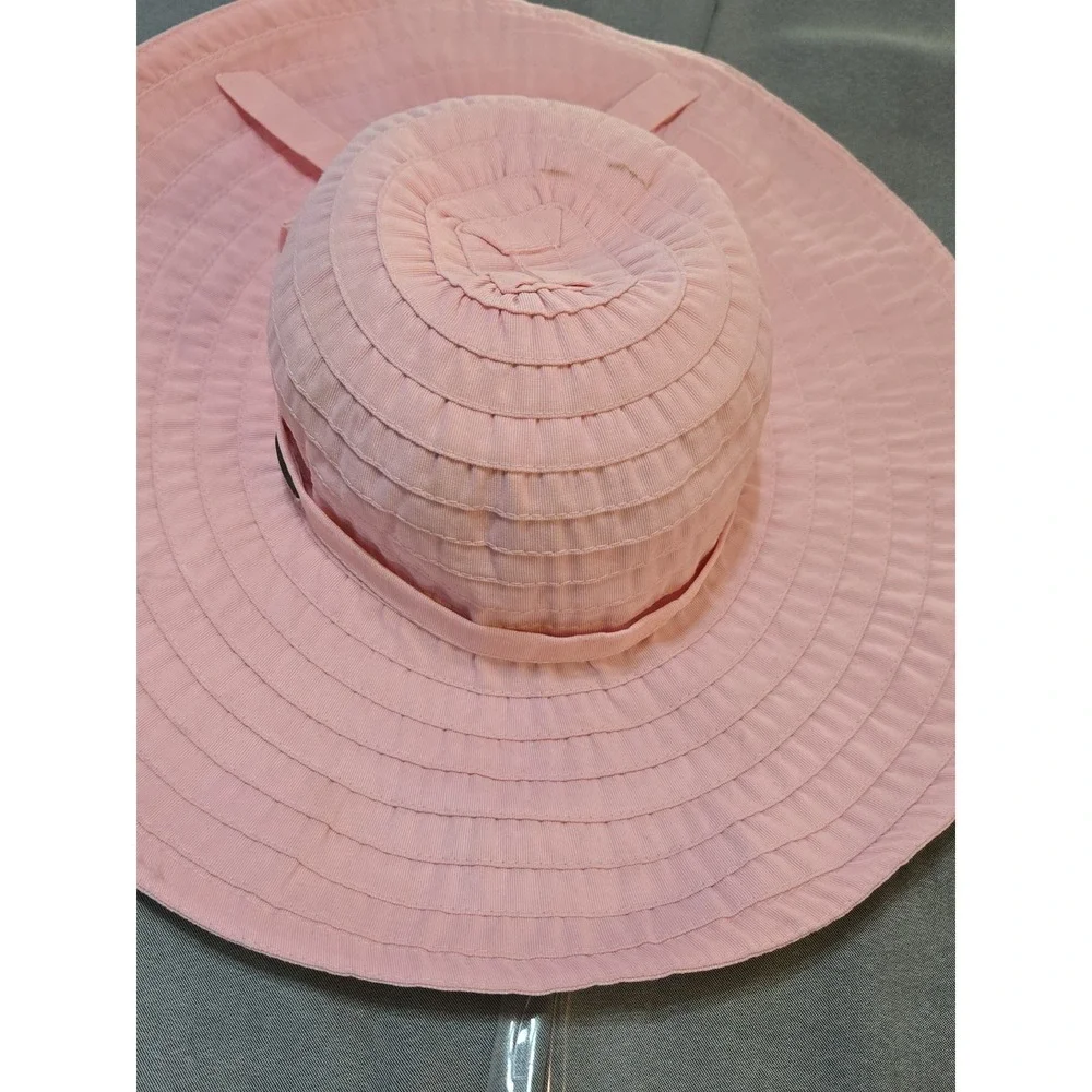 Scala Womens Sun Hat Wide‎ Brim Packable Salmon Pink Beach Straw Visor Summer